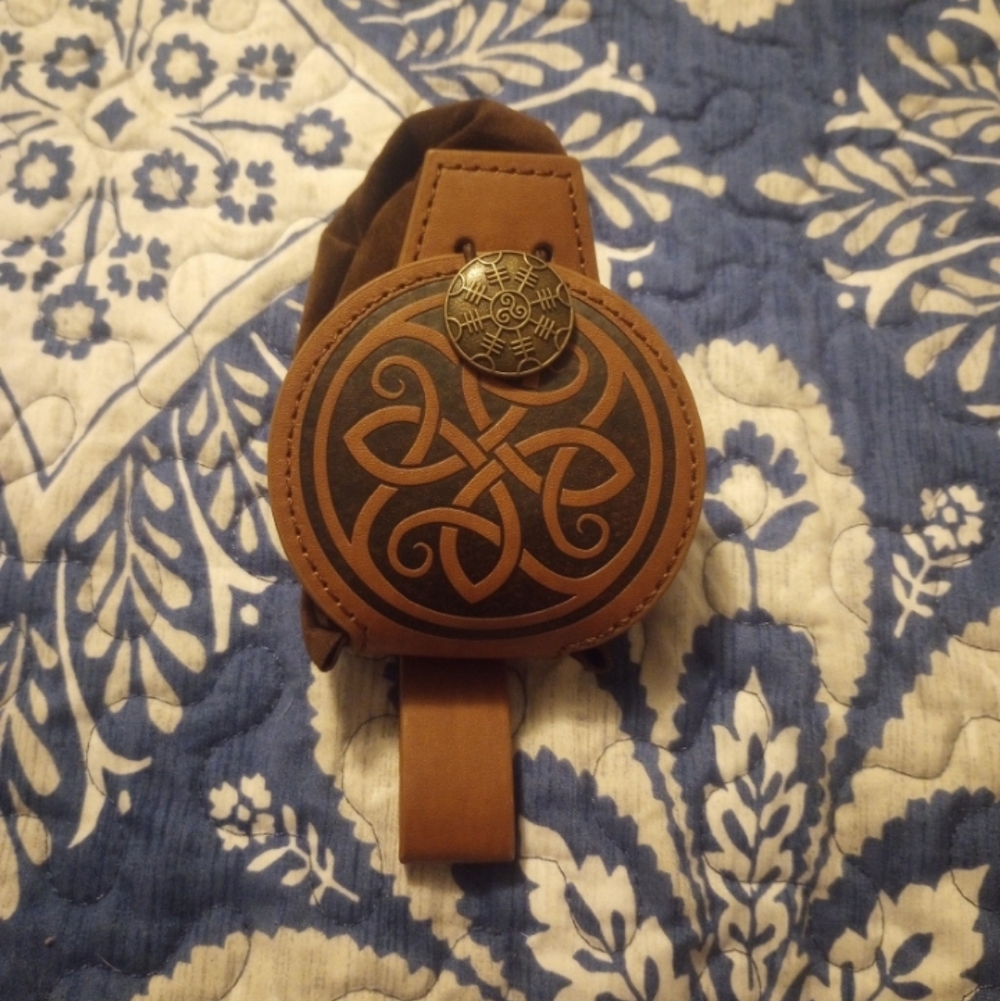 Brown and Black Leather Celtic Design Pouch